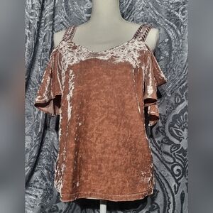Velvet Rose Pink Top with Cold Shoulder